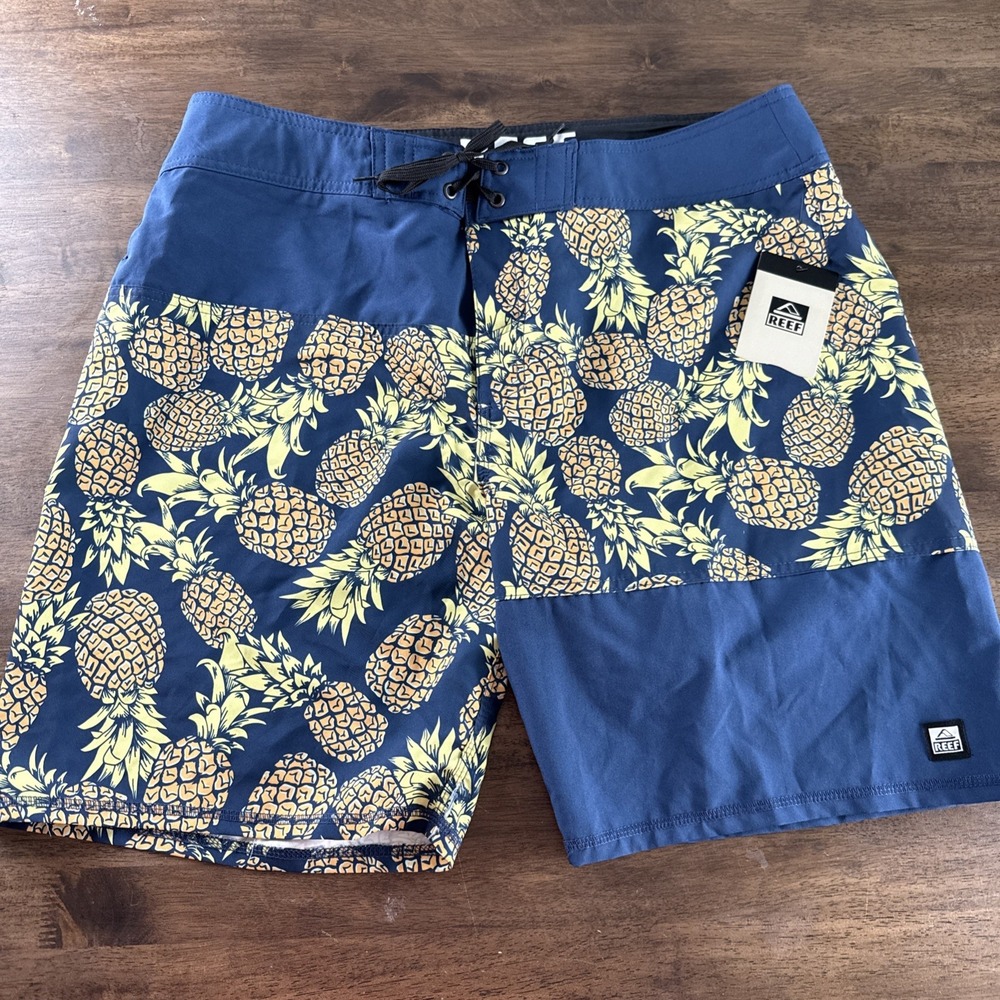 Reef Board Shorts Mens 38 Unlined Swim Trunks Blue Surf Pineapples NEW NWT‎